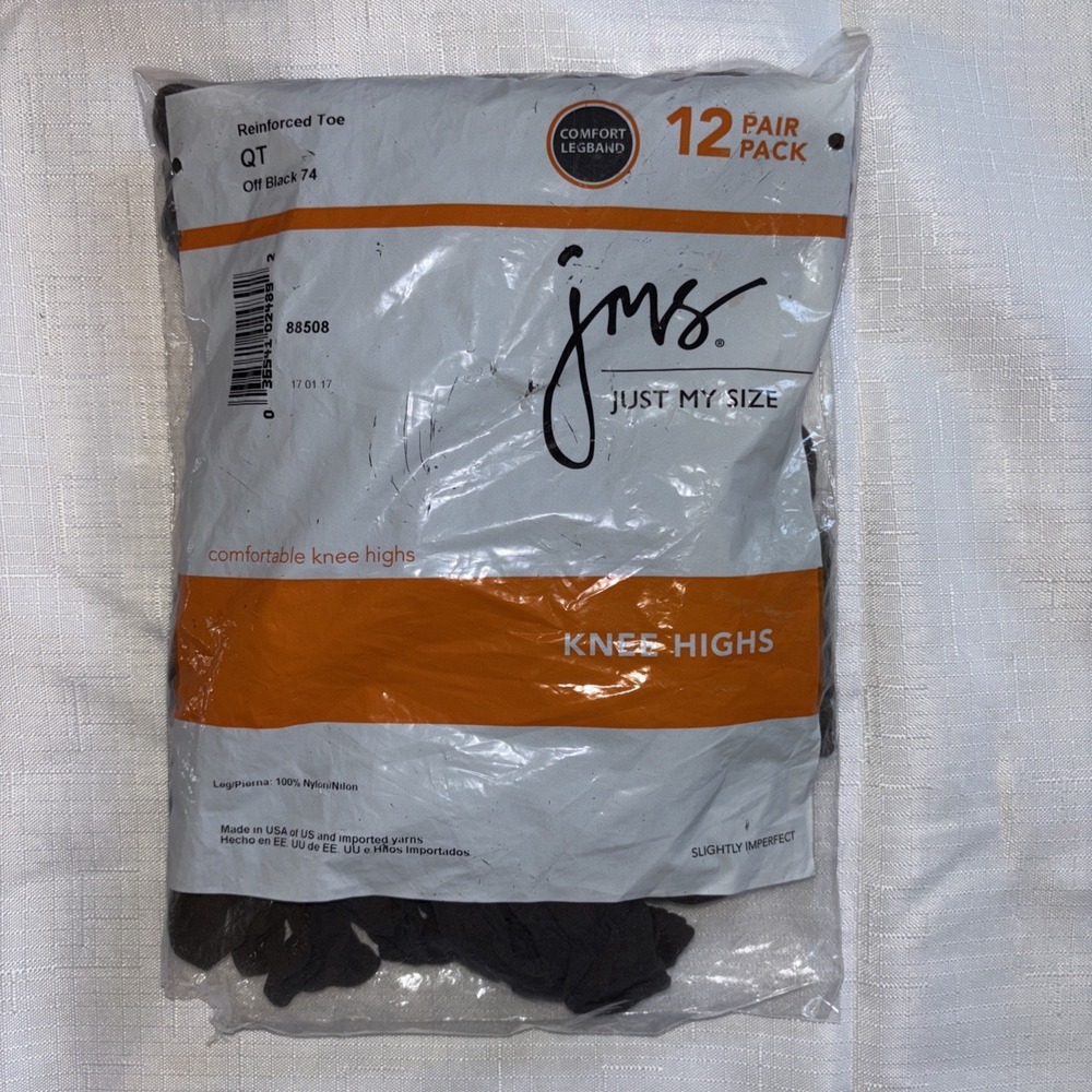 Vintage Just My Size Knee Highs Leggs Pantyhose 12 Pr Size QT Off Black 74 NEW